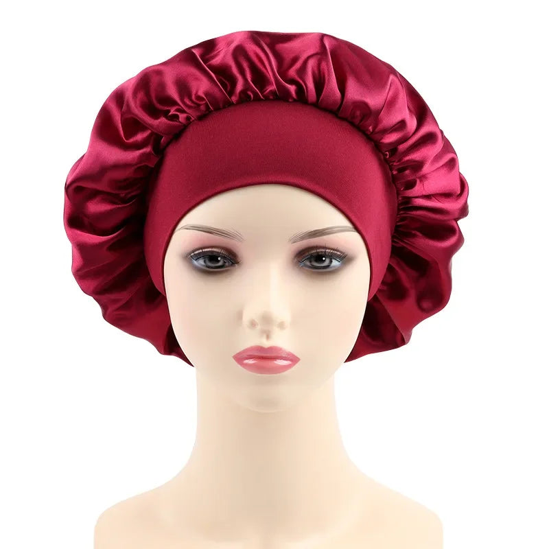 Women's Satin Solid Elastic Wide-brimmed Sleeping Hat Unisex Head Wrap Elastic Band Cap Hair Care Bonnet Night Hat bonnet