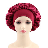 Women's Satin Solid Elastic Wide-brimmed Sleeping Hat Unisex Head Wrap Elastic Band Cap Hair Care Bonnet Night Hat bonnet