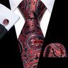 Red Silk Wedding Necktie Jacquard Woven Striped Ties For Men Tie Handkerchief Cufflink Set Barry.Wang Fashion Designer FA-5028