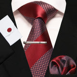 KAMBERFT New Classic Silk Men's Tie Red Gold Striped Men's Tie Handkerchief Cufflinks Set Wedding Business Party Gravatas