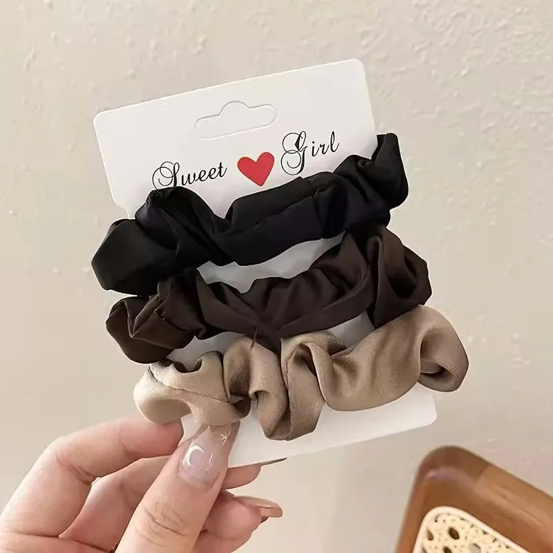 3/4/5 PCS Elastic Bands Elegant Solid Color Satin Pleated Scrunchies Woman Strong Ponytail Hair Ties Accessories Wholesale