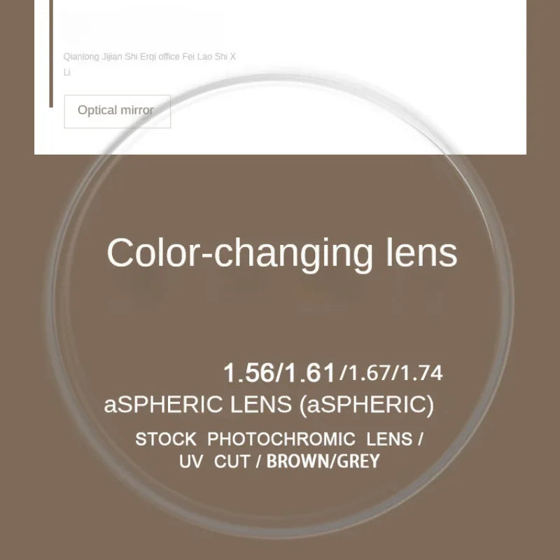 Optical 1.61/1.67/1.74 Glasses Lens Ultra-thin Aspheric Colour Changing Myopia Lenses UV Grey Teal Wholesale Eyelasses Lens