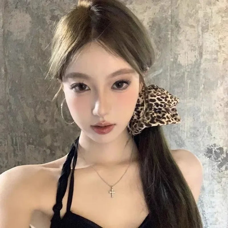 High Elastic Leopard Elastic Hair Bands Simple Vintage Hair Rope Ties Scrunchie Large Headwear Girls Women Hair Accessories