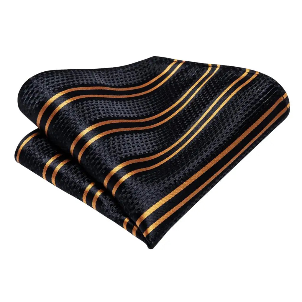 Hi-Tie Elegant Mens Necktie Black Gold Striped Paisley Silk Wedding Nicktie For Men Hanky Cufflinks Business Party Dropshipping