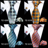 Orange Novelty Ties For Men Plaid Flower Design Silk Wedding Necktie For Men Hanky Cufflinks Gifts Business Party Suit Bow Tie