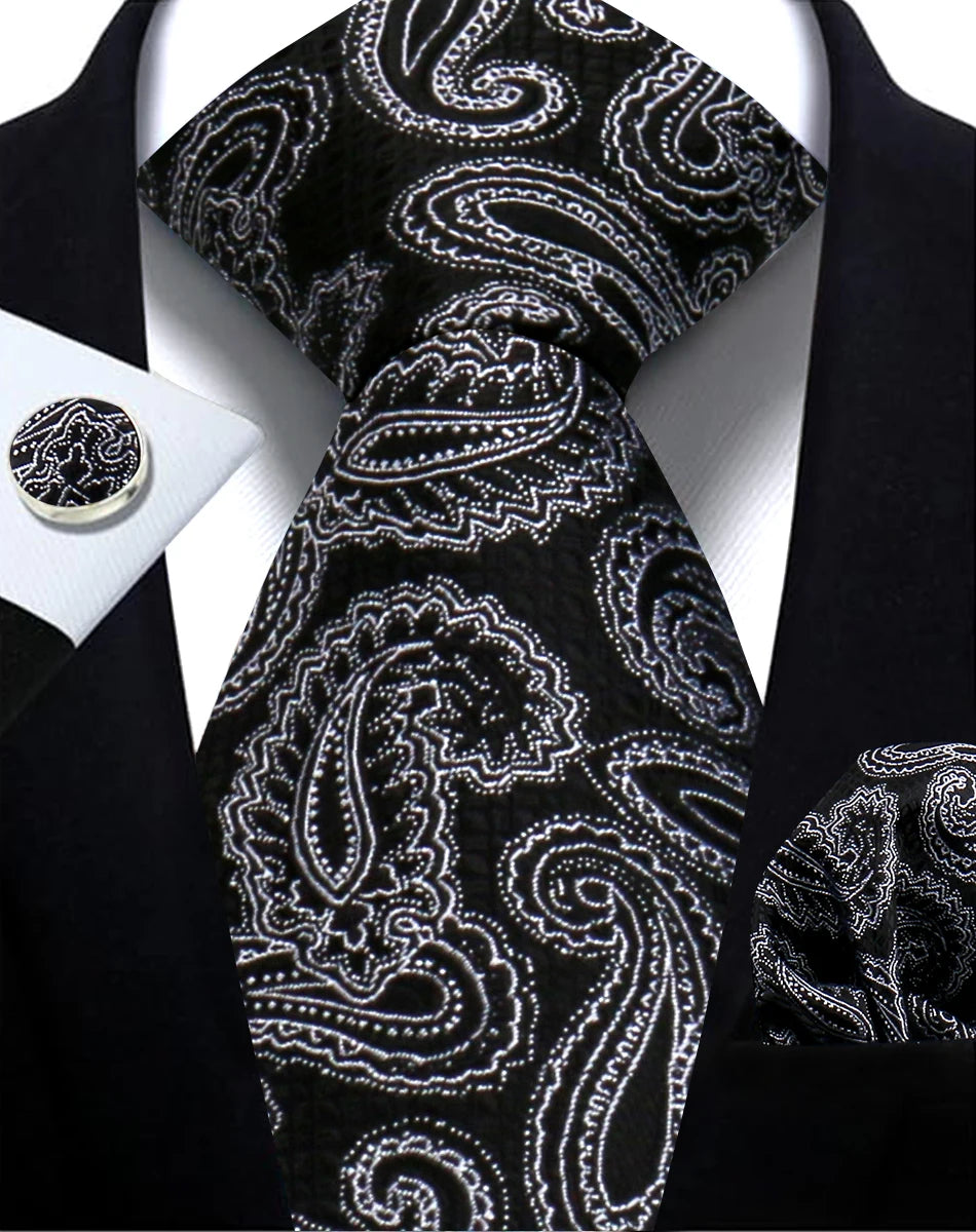 Mens Tie Paisley Jacquard Woven 8cm Formal Business Wedding Necktie Pocket Square Set Suit Cravat High Quality Handmade Gravata