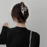 Geometric Claw Clips Women Large Metal Silver Color Korean Fashion Shark Hair Clips Girls Grab Clamps Hair Accessories