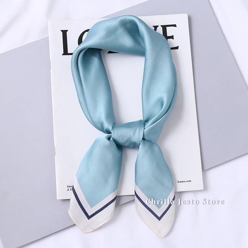 Spring Autumn Ladies Business Wear Decoration Solid Colour 70x70cm Small Square Handkerchief Gift Soft Imitated Silk Scarf