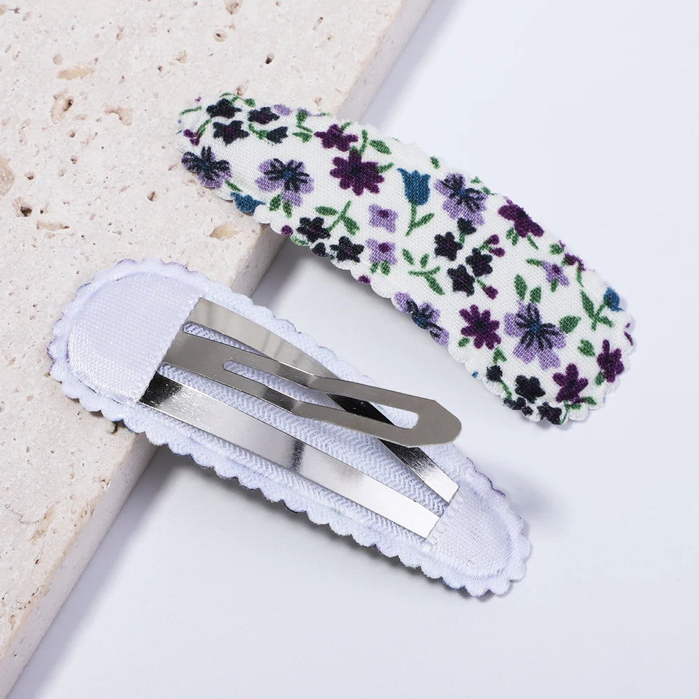 10Pcs/set 2.2'' Printed Embroidery Waterdrop Shape Hair Clips For Cute Girls BB Hairpin Barrettes Headwear Kids Hair Accessories