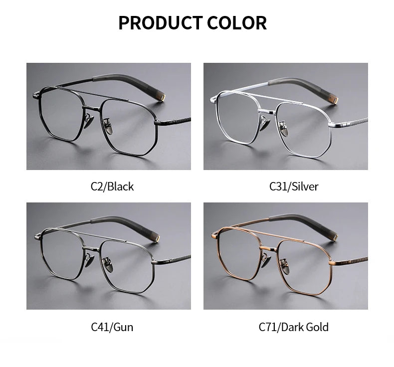 Trendy Men's Large size Titanium Frames Stylish, Double Bridge, Casual, Comfortable, Optical Prescription Eyewear for Men 07518