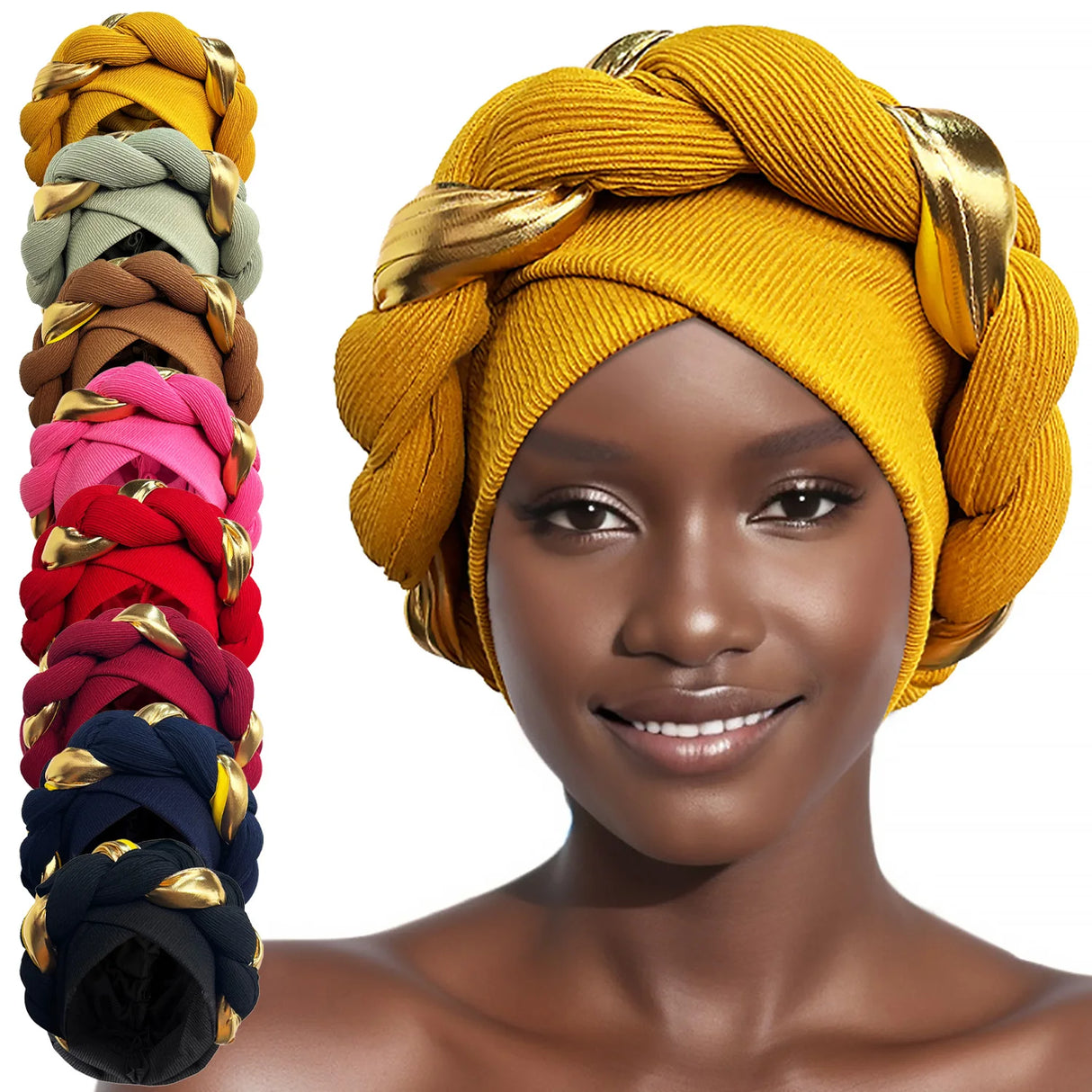 2024 New African Women Pleated Beanie Headwrap Hat Hair Accessories Arab Wrapped Muslim Hijab Turban Cap Female