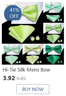 Hi-Tie Brand Silk Pre-tied Men's Bow Tie Hanky Cufflinks Set Bowtie for Male Jacquard Solid Paisley Floral Wedding Business Gift