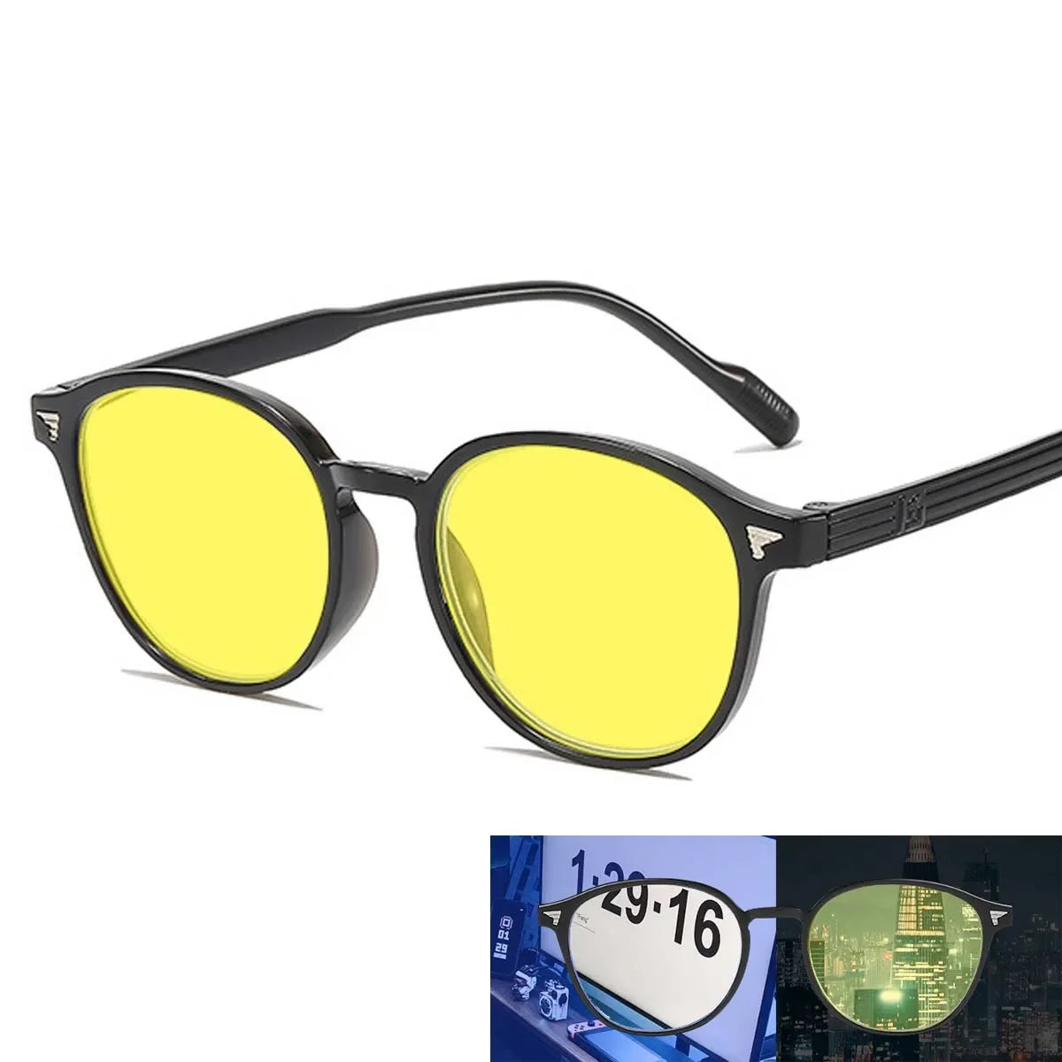 Round Frame Yellow Lens Sunglasses Driving Fishing Nigh Vision Eyewear for Men Women Ultra Light High Definition Eyeglasses