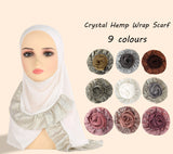 Women's Pullover Hijab 9 Colour Scarf Crystal Hemp Wrap Scarf Hijab Ruffled Lace Right Split Solid Colour Turbans for Women