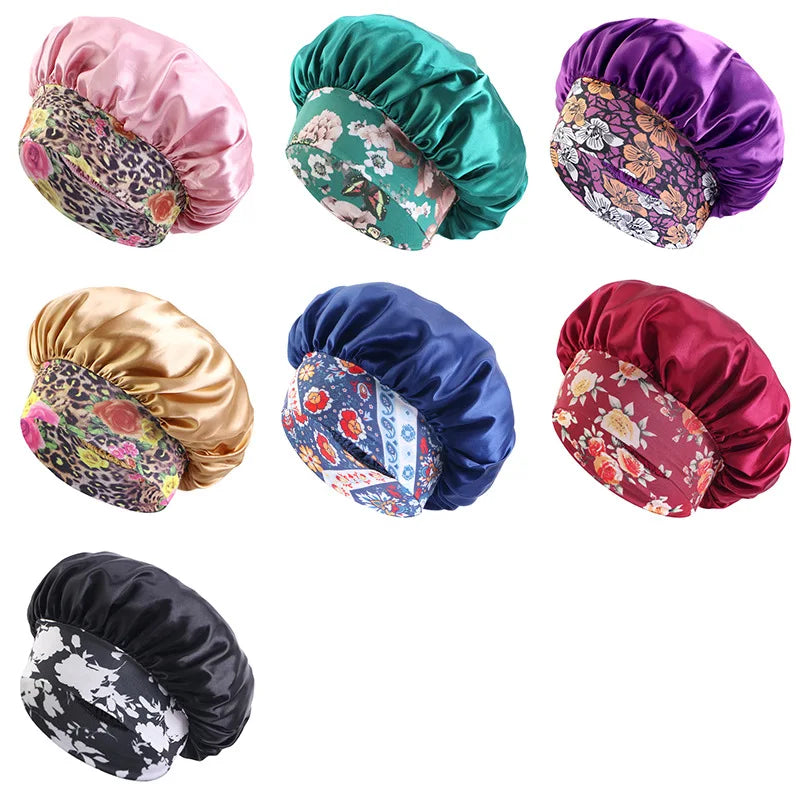 New Women's Satin Solid Sleeping Hat Night Sleep Hair Care Bonnet Nightcap Silky Shower Caps Comfortable Flower Band Unisex Cap