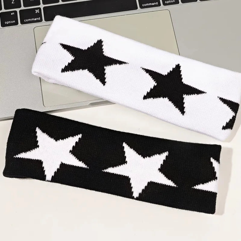 Star Embroidery Sports Headband for Running, Cycling, Yoga | Black Headbands for Women No Slip Soft Hair Accessories