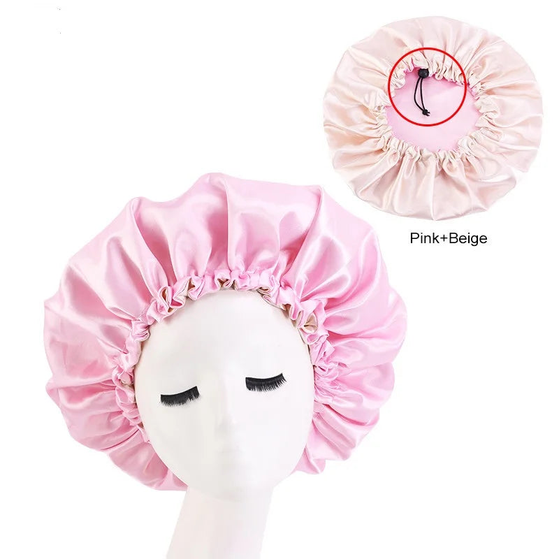 Double-Sided Sleeping Hat Adjustable Nightcap Bathing Hat Girl Sleep Protector Tool
