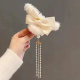 New Fashion Bow Tassel Pendant Hair Clips Korea Ponytail Plush Shark Claw Girls Fall and Winter Gift Hair Accessories