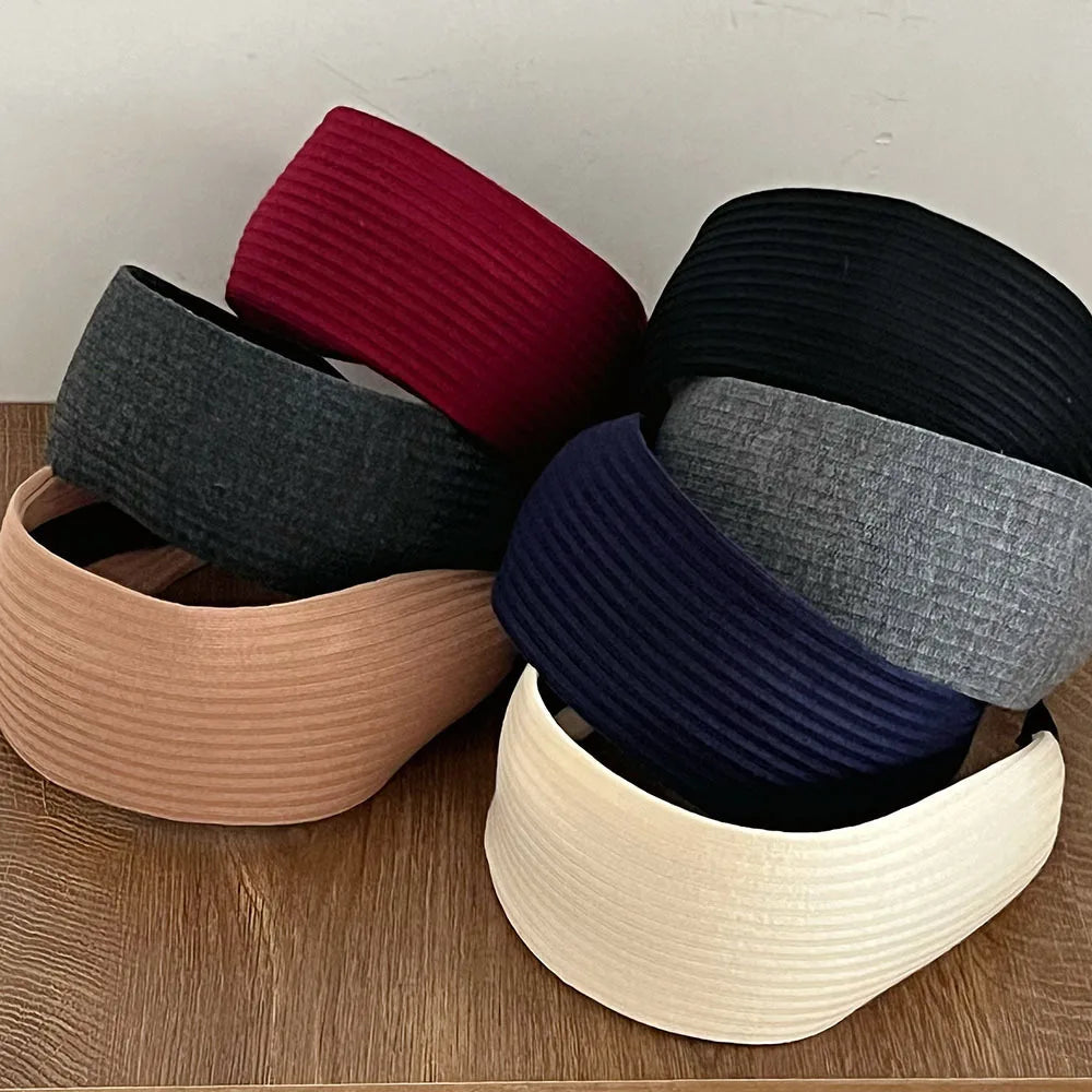 Women Very Wide Ribbed Knit Hairbands Tooth Headbands Non-slip For Washing Sports Simple Solid Color High Crown Headwrap 7cm