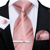 Pink Striped Floral Solid Paisley 8cm Silk Men's Tie Set Handkerchief Cufflinks Wedding Business Prom Accessories Tie Cravat