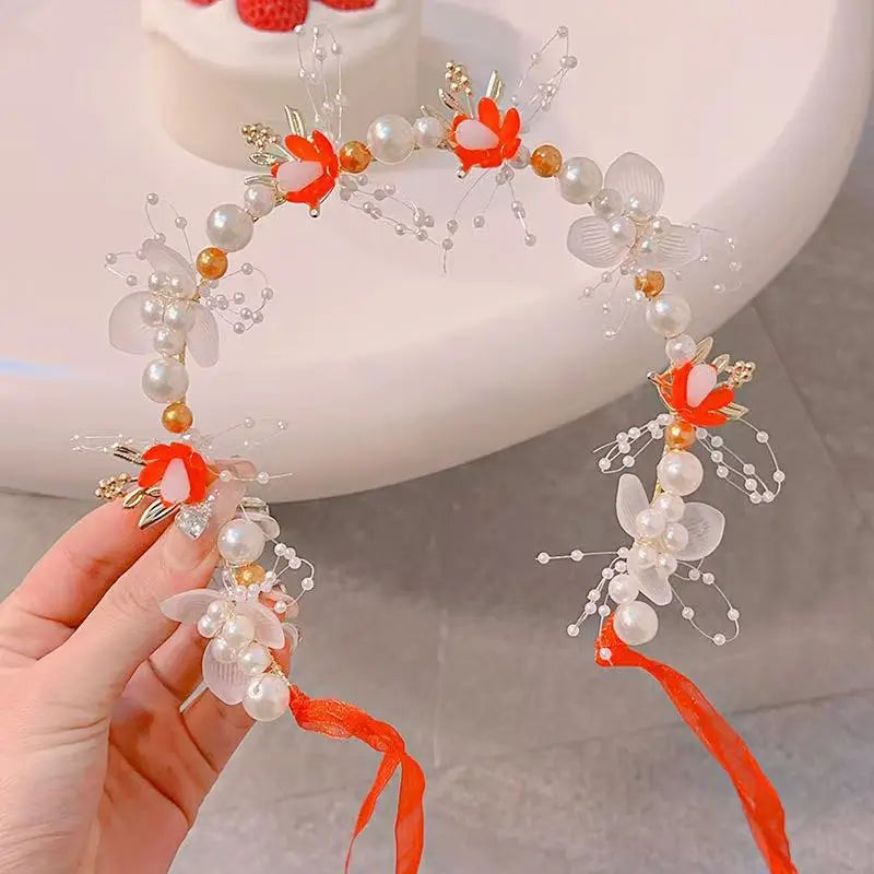 Elegant Girls Headband Lmitated Pearl Hair Headdress Baby Girls Flower Wreath Bride Garland Head Hoop Wedding Headbands Hair