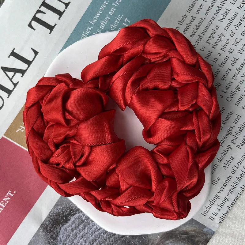 HANGZHI Red Handmade Crafted Satin Heart Hair Bands Simple Personalized Hair Accessories for Women Unique Exaggerated Headbands