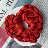 HANGZHI Red Handmade Crafted Satin Heart Hair Bands Simple Personalized Hair Accessories for Women Unique Exaggerated Headbands