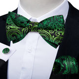 Classic Black Men Bow Ties 100% Silk Bowties Butterfly Pocket Square Cufflinks Set Suit Paisley Gold Pre-Tied Bow Tie DiBanGu