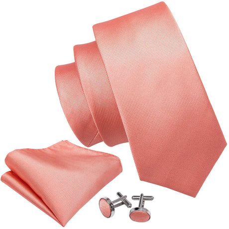 Elegant Pink Ties For Men Luxury Silk Stripe Pocket Square Cufflinks Set Fashion Male Necktie Groom Wedding Gift Barry.Wang 5090