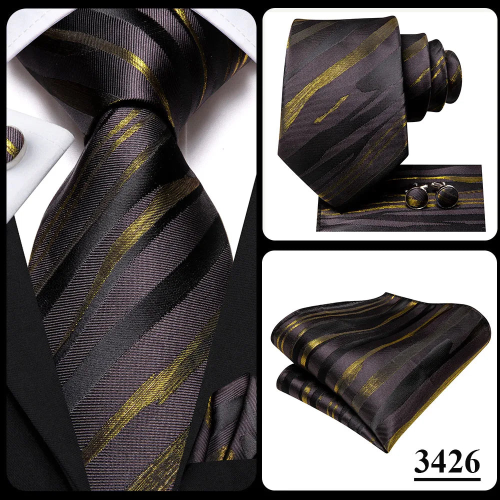 Black Red Striped Silk Wedding Tie For Men Handky Cufflink Gift Men Necktie Fashion Business Party Dropshiping Hi-Tie Designer