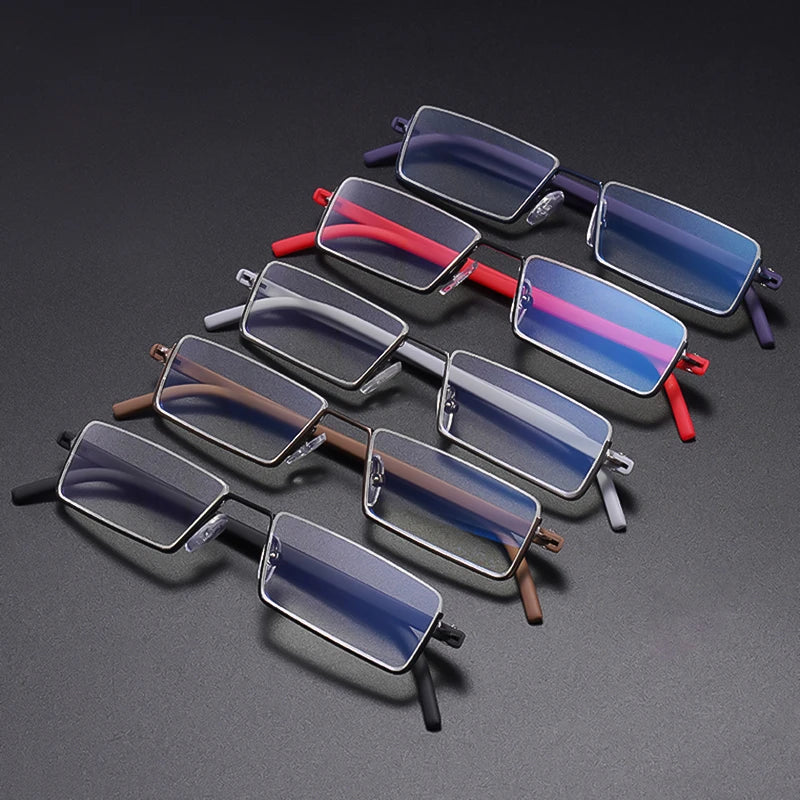 Men Women Metal Blue Light Blocking Reading Glasses with Case TR90 Half Frame HD Prescription Eyewear Presbyopia Diopter