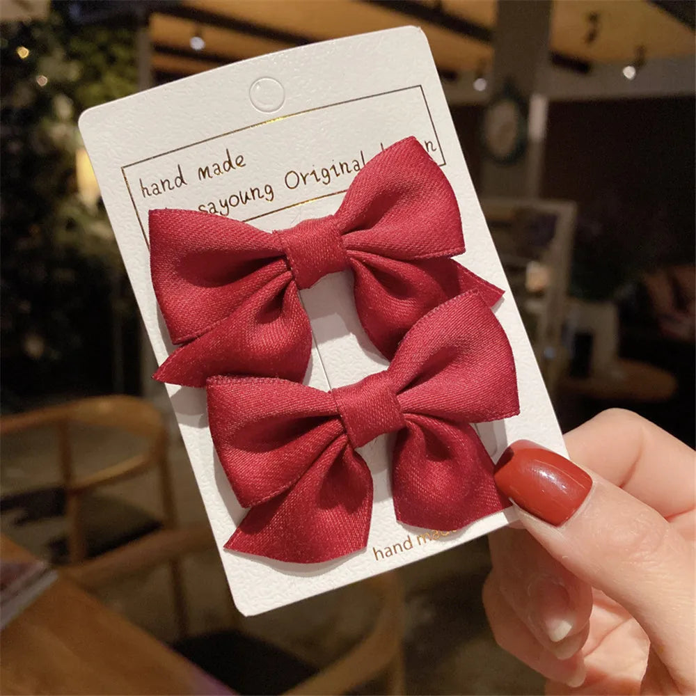 2Pcs/Set Hair Clips Solid Color Grosgrain Ribbon Bowknot Baby Hair Pins Bangs Barrettes Photo Props Gifts