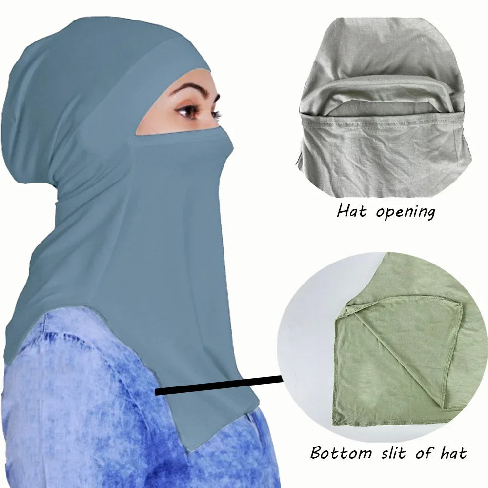 Abaya For Muslim Modal Cotton Face Mask Solid Colour Comfort Women's Pullover Hat Split Cover Hood Turban Scarf Shawl  Abaya