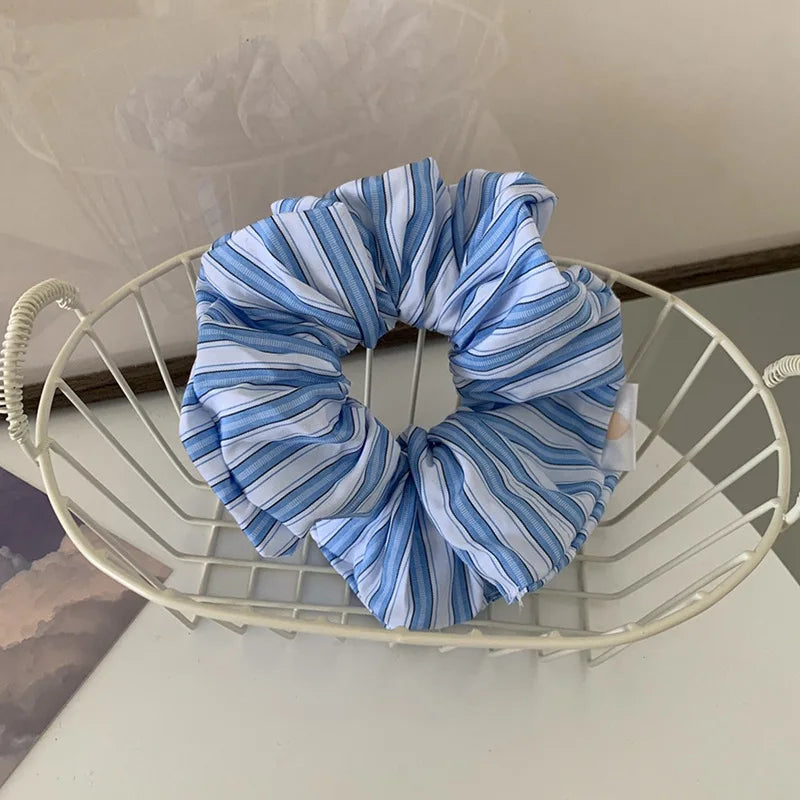 Woman Large Fresh Stripes Elastics Hair Band Versatile Scrunchies Hair Ties Ladies Ponytail Holder Girl Fashion Hair Accessories