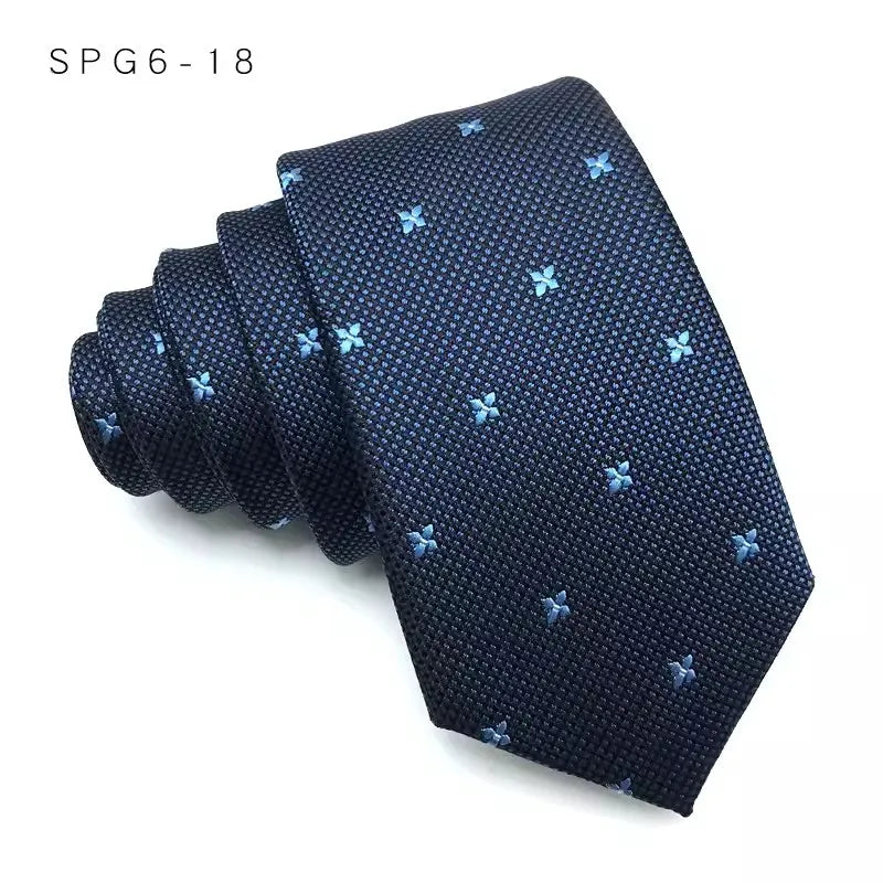 Luxury Slim Narrow Skinny 6CM Mens Necktie Neck Ties For Man Black Solid Dot Striped Jacquard Cravat Business Party Corbatas