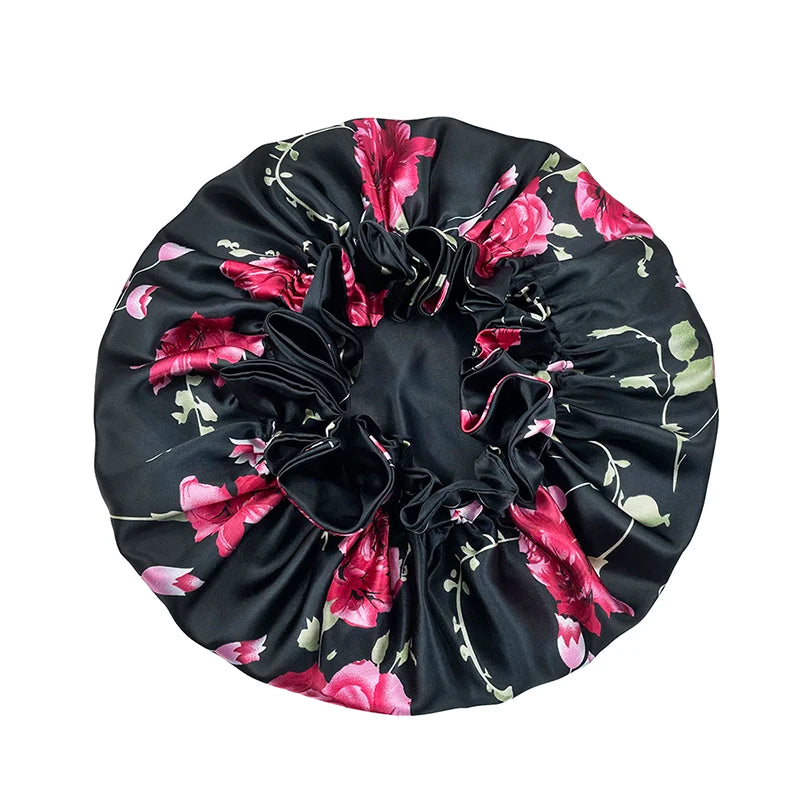 Double Layer Silky Satin Bonnet Women Sleeping Cap Large Reversible Satin Linned Night Sleep Headwrap Hat Hair Wrap Accessories