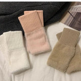 Mink Fleece Winter Half Finger Gloves Women Warm Luxury Solid White Plush Knitted Fingerless Gloves Writting Soft Wrist Mittens