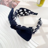 Elegant Floral Black White Hairbands for Women Girls Wide Edge Soft Hair Hoops Big Bowknot Cross Headband Hair Styling Tool Gift