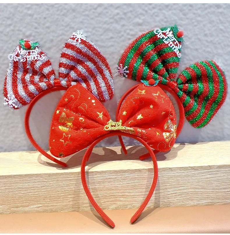 Navidad Bows Elastic Headbands for Adult Children's Hair Accessories Happy Christmas New Year Party Merry  Xmas Headdress Supply