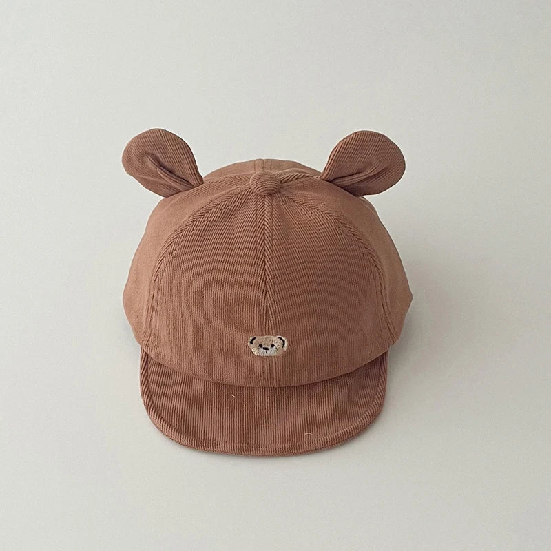 Cartoon Bear Baby Baseball Hat with Ears Cute Solid Color Infant Peaked Cap Kawaii Spring Summer Kids Cotton Sun Hats