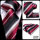 Black Red Striped Silk Wedding Tie For Men Handky Cufflink Gift Men Necktie Fashion Business Party Dropshiping Hi-Tie Designer