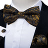 Classic Black Men Bow Ties 100% Silk Bowties Butterfly Pocket Square Cufflinks Set Suit Paisley Gold Pre-Tied Bow Tie DiBanGu