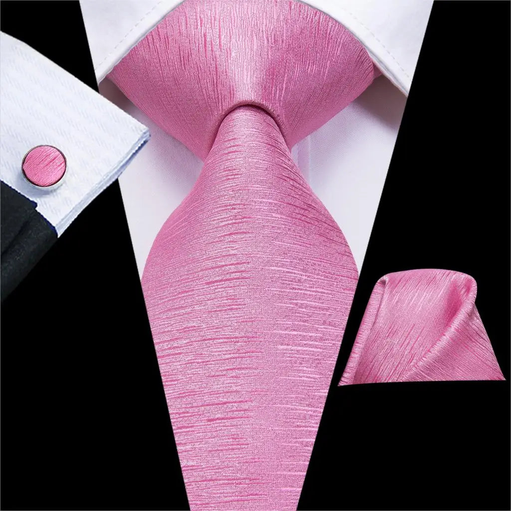 Hi-Tie Solid Rose Pink Coral Paisley Mens Silk Wedding Tie Fashion Design Necktie For Men Quality Hanky Cufflink Business Party