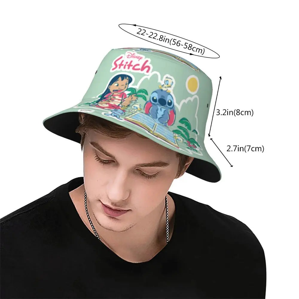 Unisex Kawaii Bucket Hats Funny Stitch Cartoon Accessories Bob Hat For Beach Headwear Lightweight