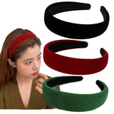 3 Pcs Black Velvet Padded Headbands for Women, Soft Simple Headband for Girls and Teens, Plain No Teeth Thick Hoops Hair Accesso