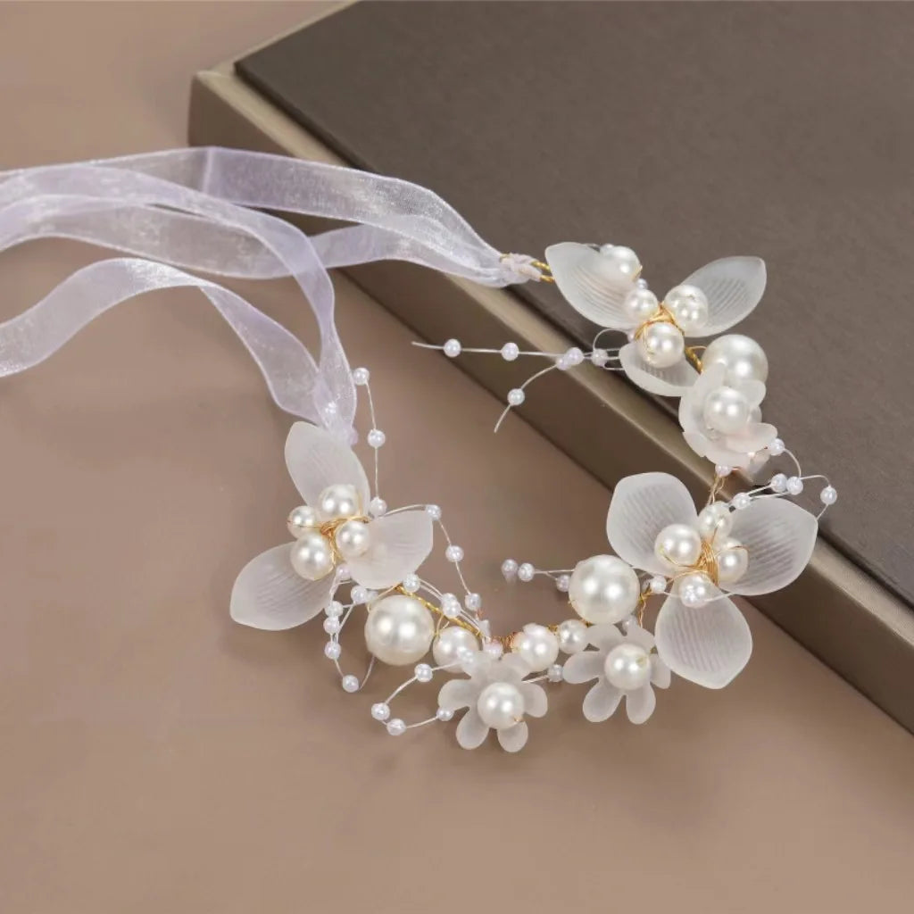 Elegant Girls Headband Lmitated Pearl Hair Headdress Baby Girls Flower Wreath Bride Garland Head Hoop Wedding Headbands Hair