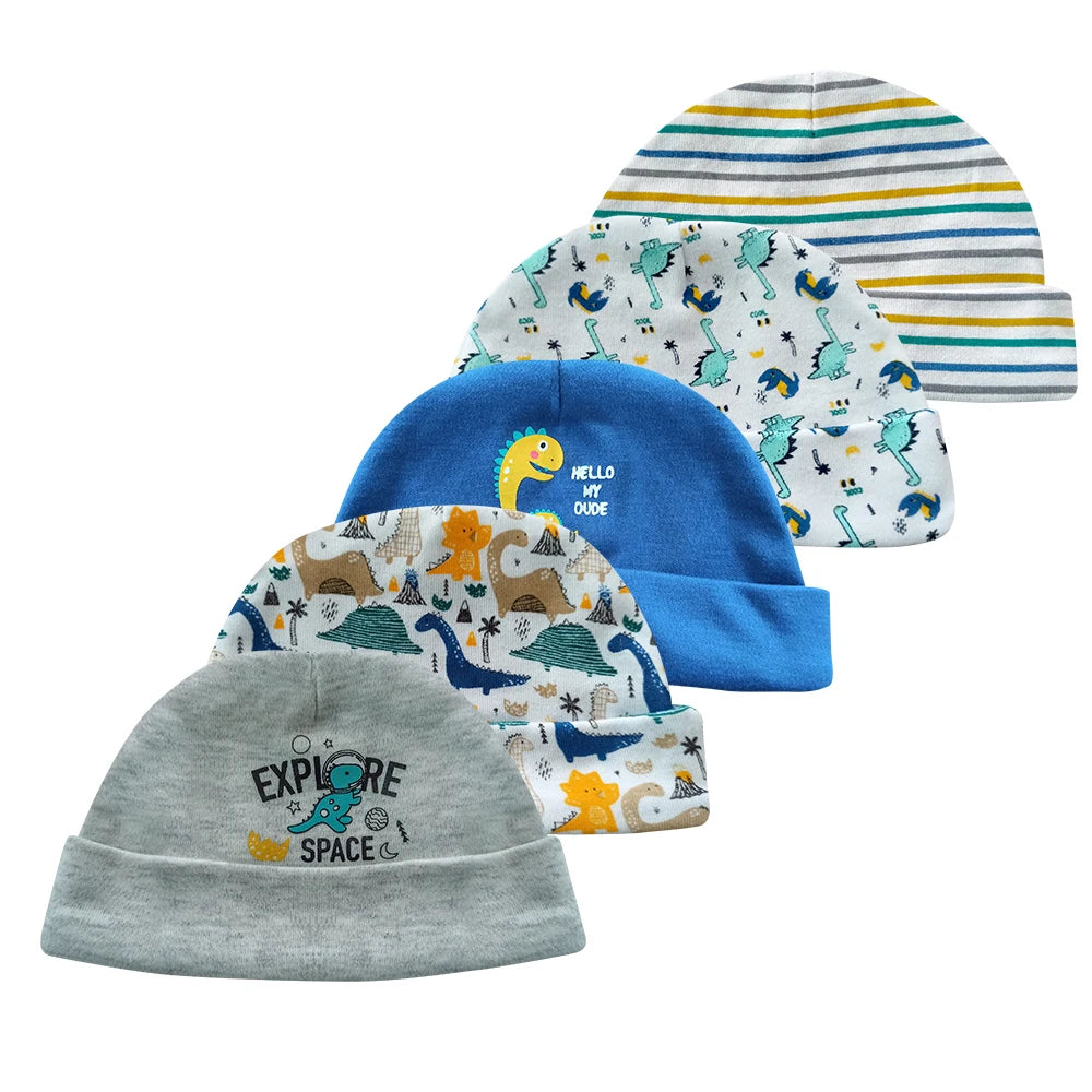 New Born Baby Boy Hats 3/5Pieces Cotton Baby Girls Hats Cartoon 0-6Months Unisex Soft Solid Color Infant Accessories