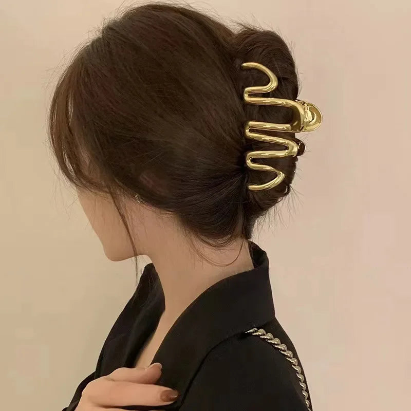 New Punk Geometric Metal Gold Silver Simple Hair Clip Claw for Women Trendy Large Crab Catches Clamp Korea Headwear Accessories