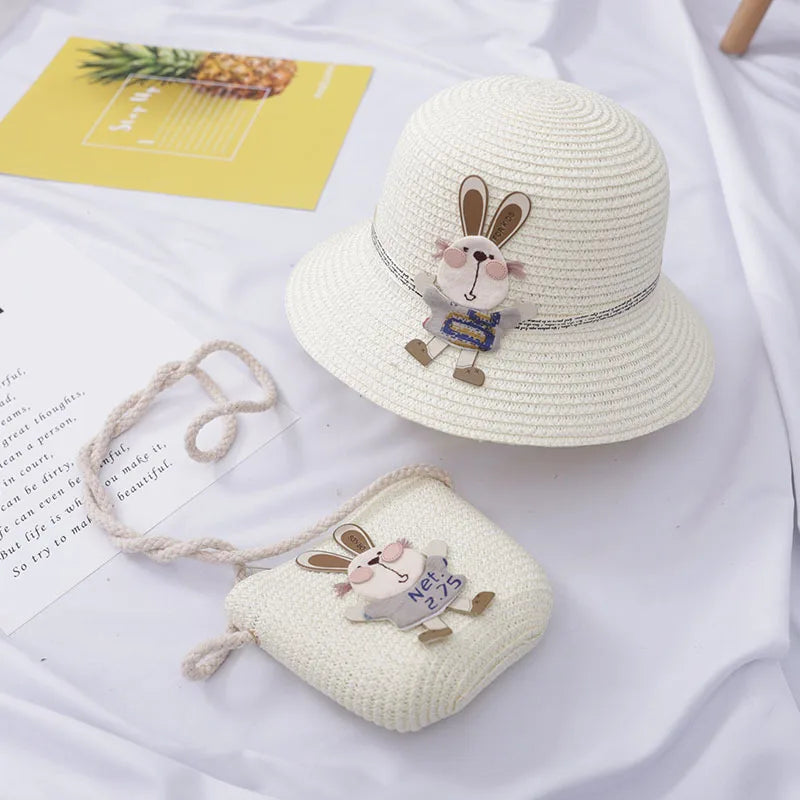 Summer Baby Straw Hat With Handbag Flower Breathable Beach Hat Bags Kids Hat Boy Girls Sun Visor UV protection panama Hat gorras