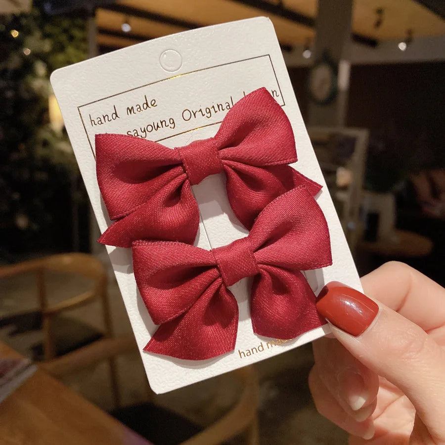 1Pair Cute Girls Hairgrips Hairpins Hair Clips Solid Color Ribbon Bow-knot Handmade Bows Barrettes Hair Accessories